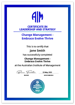 AIM Change Management Embrace Evolve Thrive Digital Certificate