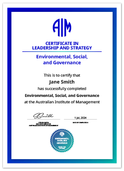 AIM Digital Certificate - Environment, Social, and Governance