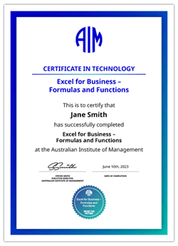 AIM Excel for Business - Formulas and Functions Digital Certificate