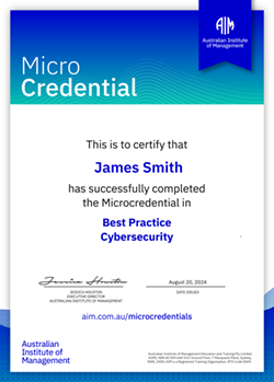 AIM Microcredentials Best Practice Cybersecurity Certificate