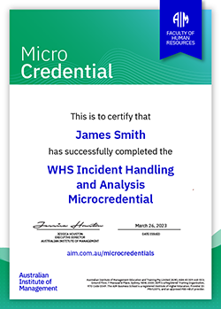 AIM Digital Certificate - Microcredential in WHS Incident Handling and Analysis