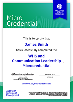 AIM Digital Certificate - Microcredential in WHS and Communication Leadership